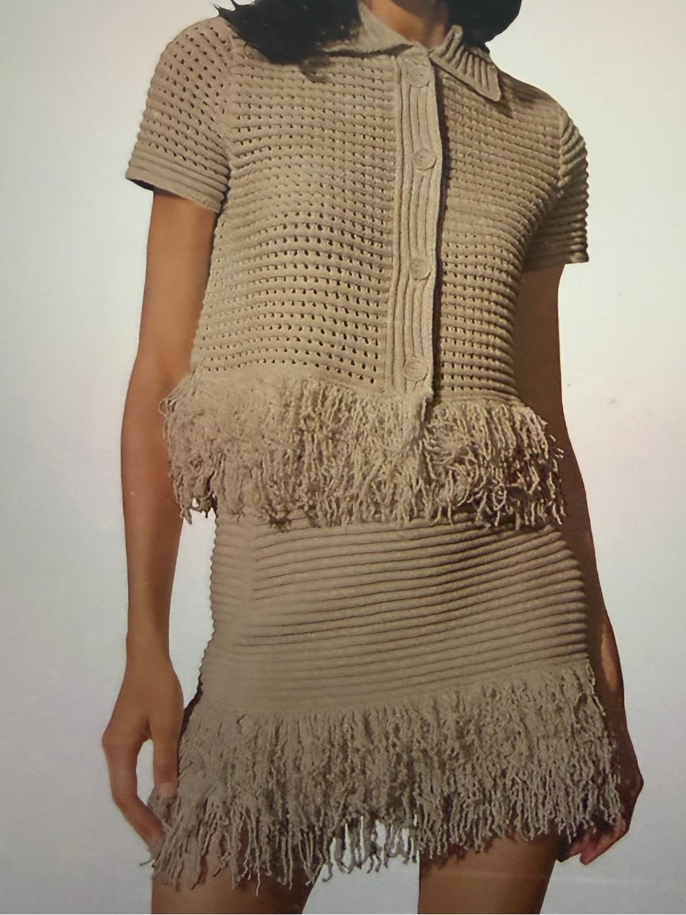Beige Fringe Knit Two-Piece Set - NWT - Size L